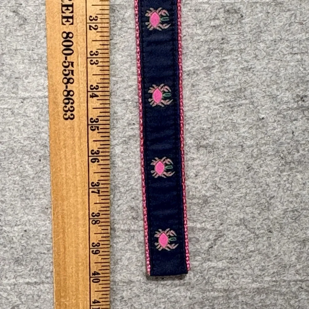 Leather Man USA Crab D Ring Ribbon Belt Pink Navy Preppy Needlepoint Medium